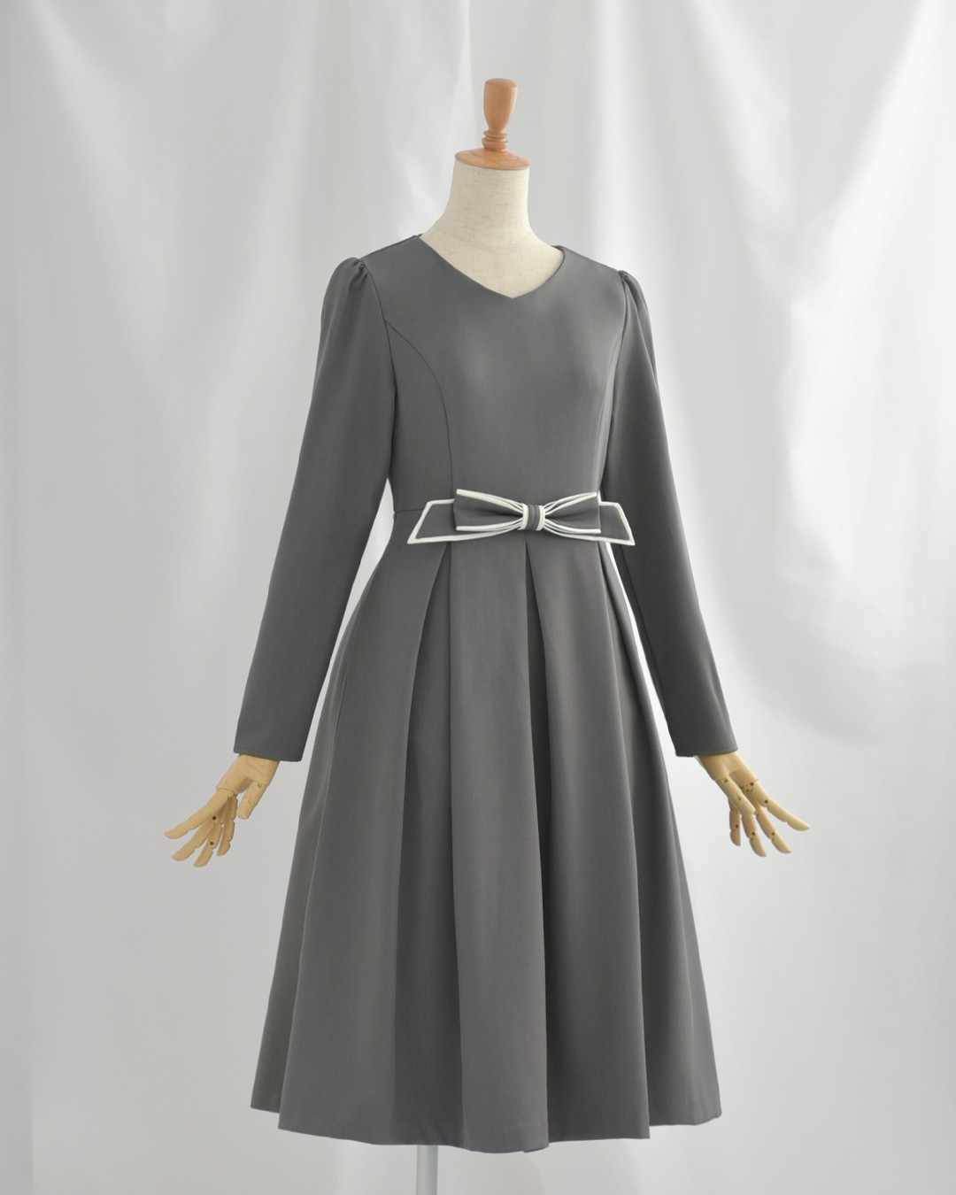 リボン ワンピース ローラ】 お色展開：グレー,ショコラ