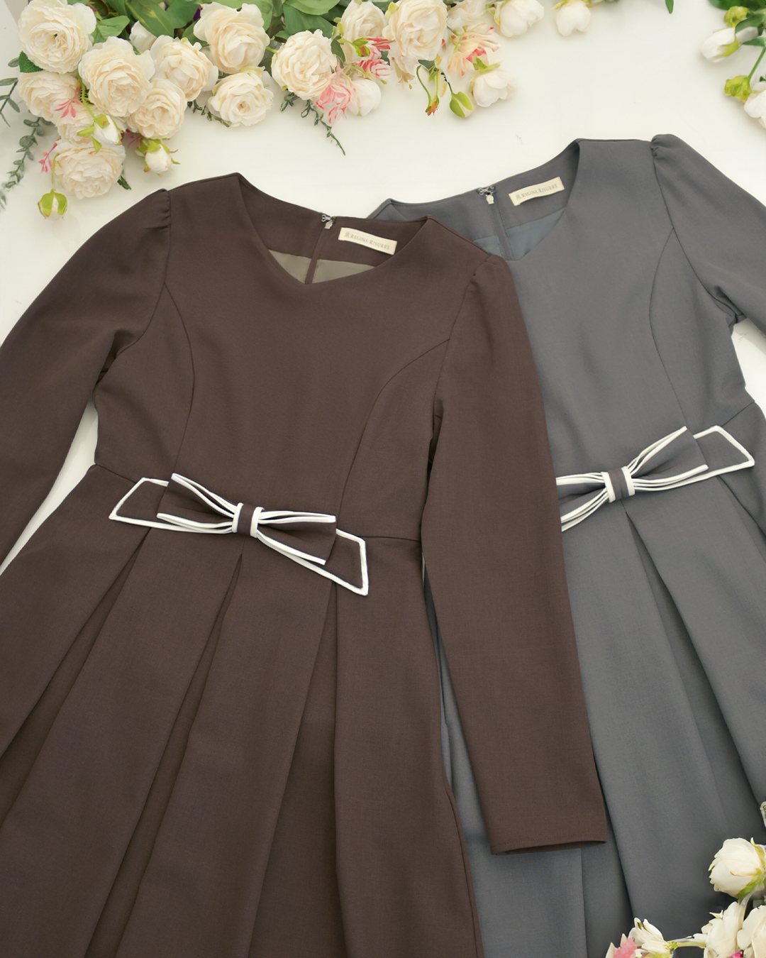 アンドマリー ロジーナリボンドレス ブラウン ANDMARY】Rojina ribbon dress