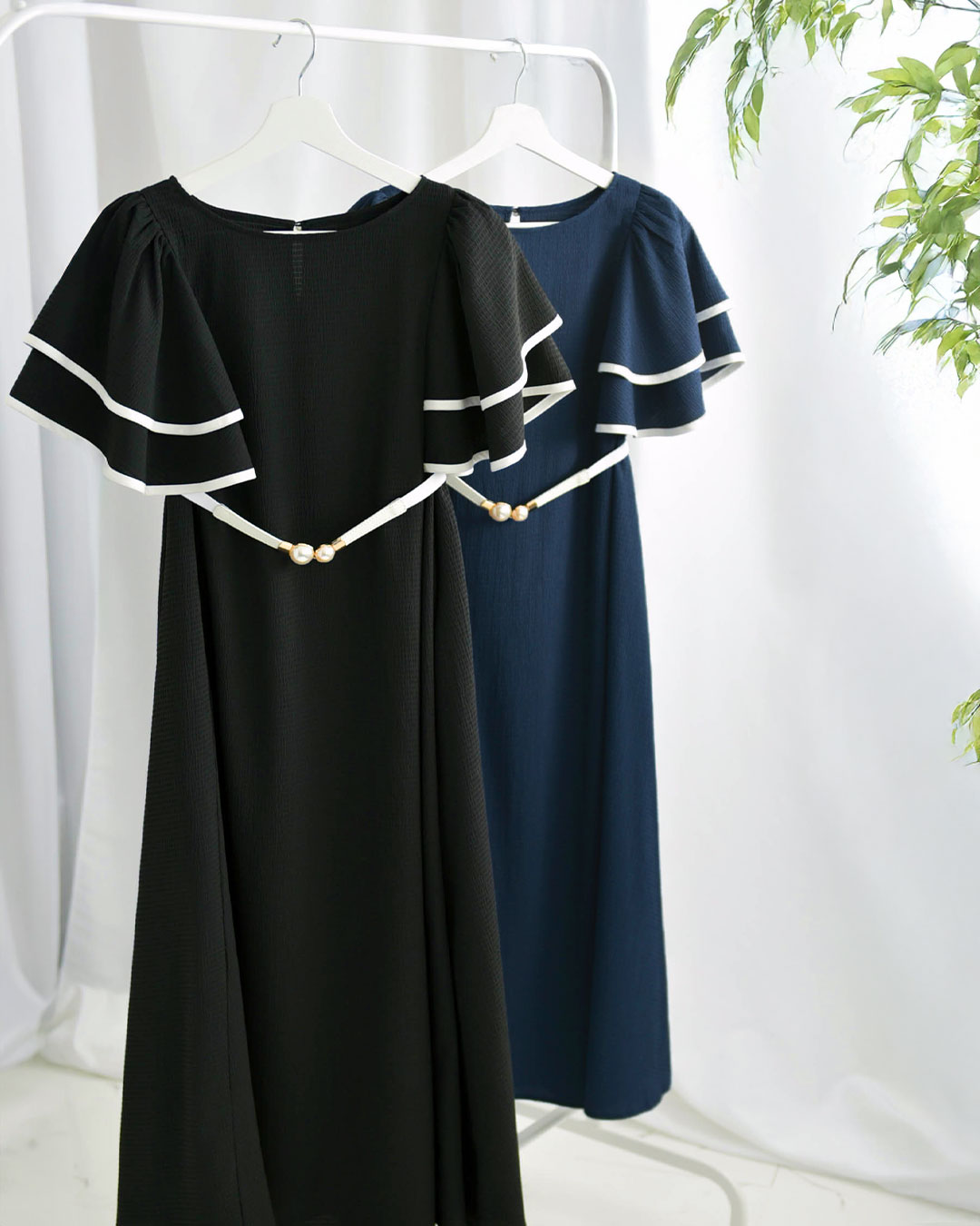 ストレッチ フレア ワンピース】お色展開：ブラック,ネイビー