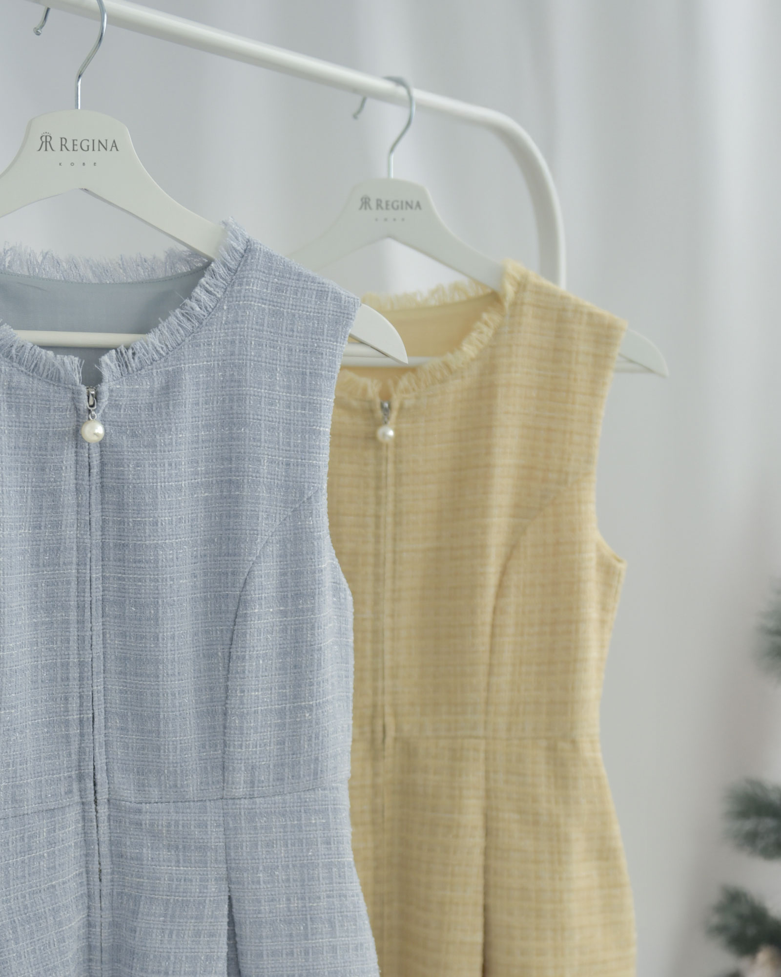 ツイード ワンピース セレナ】お色展開：ブルー,イエロー ／ サイズ