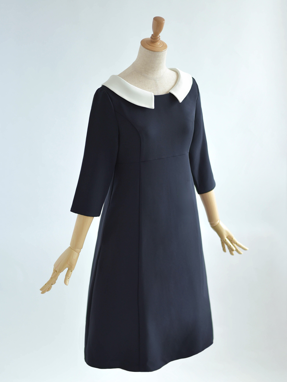 春 夏 秋 冬 きれいめ キレイめ 上品 シンプルママ フォーマル 入学式 入園式 卒業式 卒園式 七分 襟付 お家洗い可 高伸縮 レディース レジーナ 神戸 ワンピース