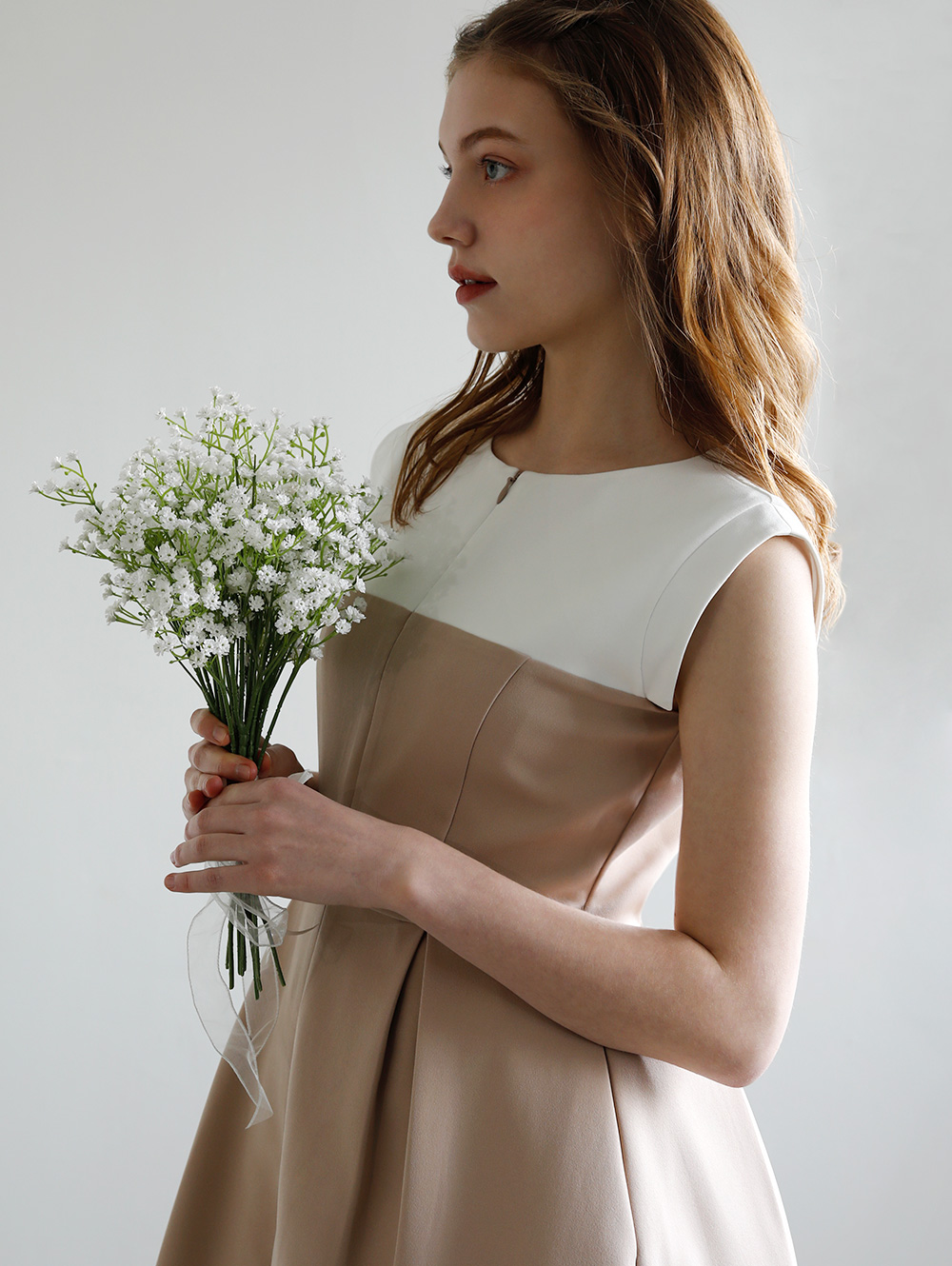 フォクシー 襟付き 2way ワンピース ノースリーブ ブラウン 40