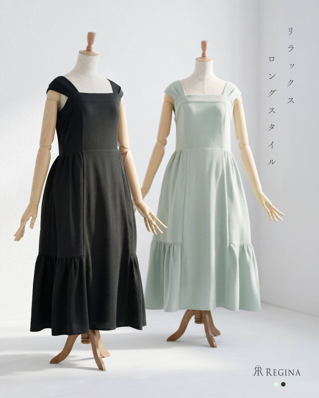 美しいフレアシルエットで下半身を自然にカバーする上品ロングワンピ