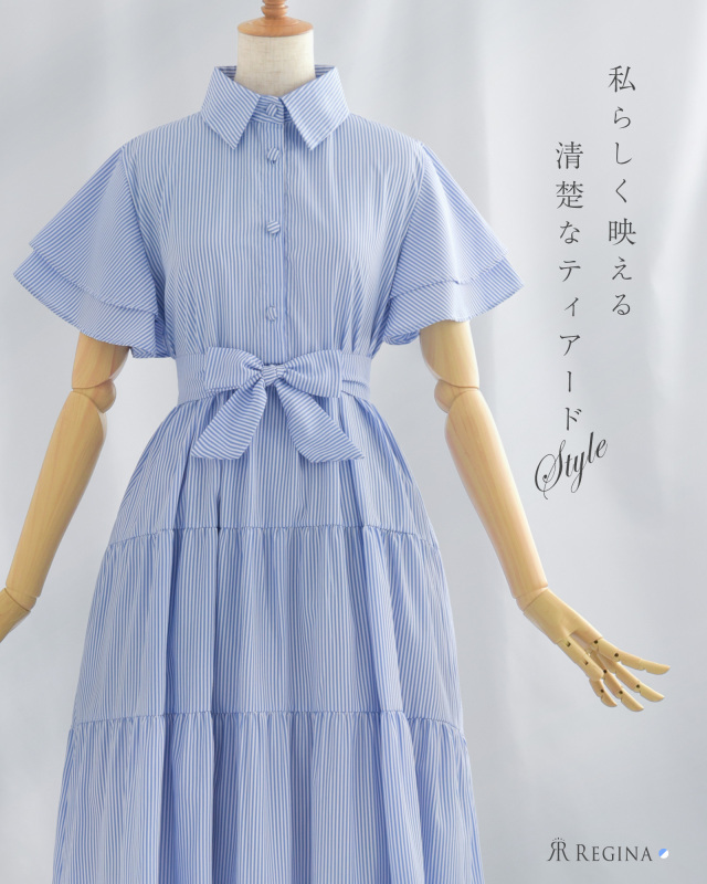 レジーナ【神戸ワンピース専門店】夏のフリル袖ティアードワンピース