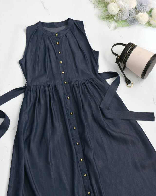 新品　SHIPS Colors ノースリーブシャツワンピース ネイビー ノースリーブシャツワンピース ネイビー ブルー 新品 SHIPS