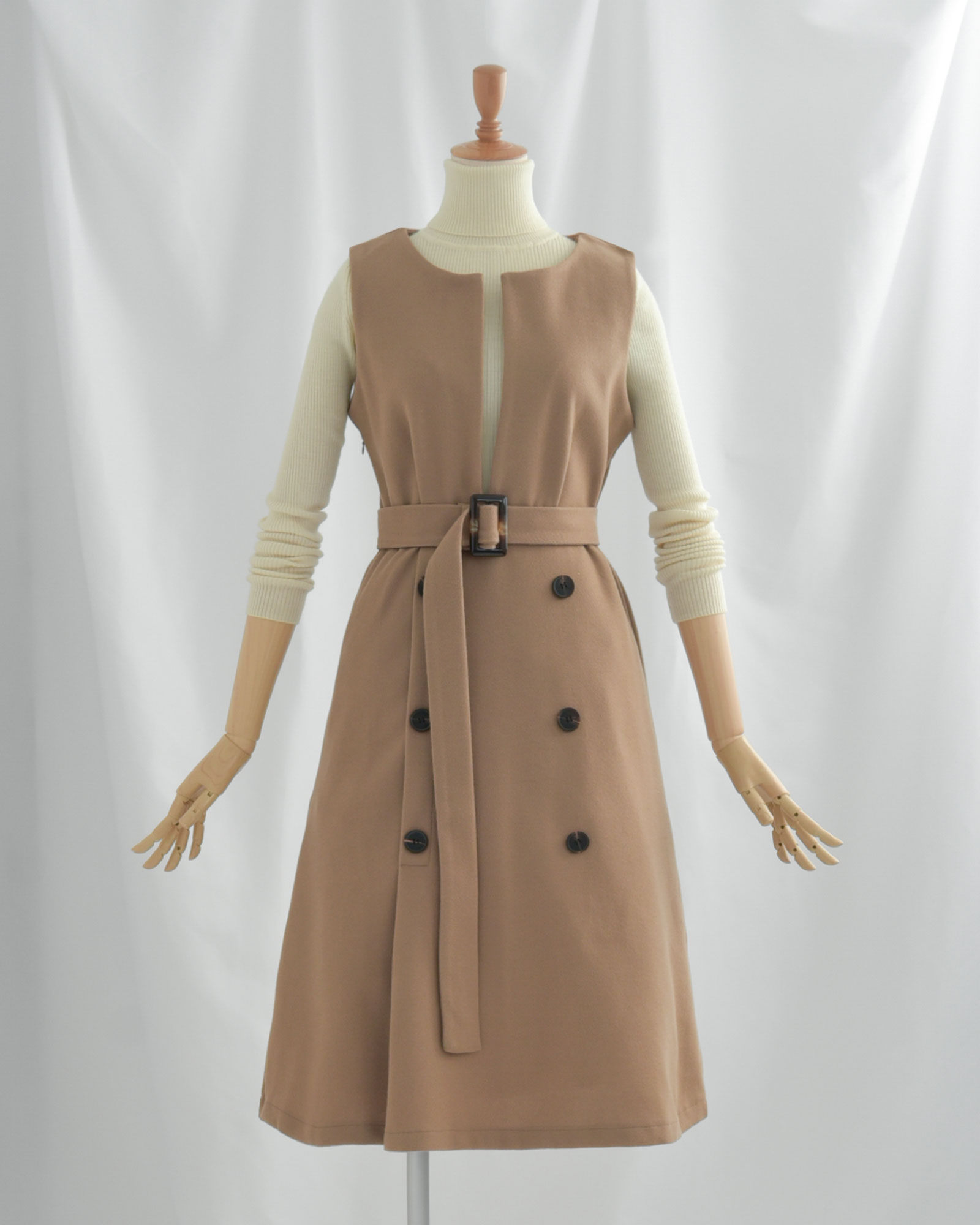 ワンピース シャルマン】お色展開：ベージュ,ブラック,ホワイト